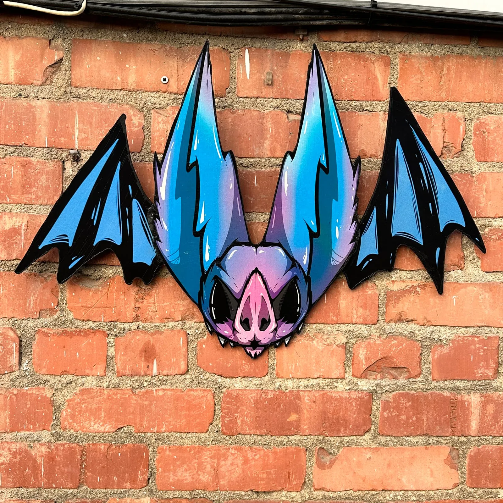 Freaking Ding Bat Wood Art, hand-cut layered wood art: neon goth lowbrow horror bat art by Freaking Ding Bat