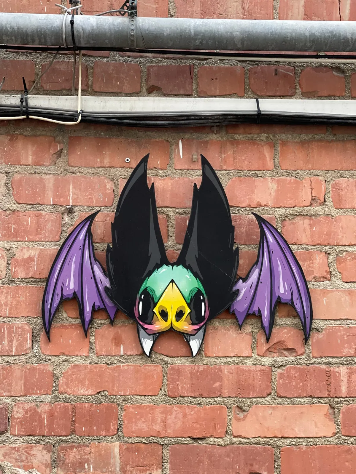Freaking Ding Bat Wood Art, hand-cut layered wood art: neon goth lowbrow horror bat art by Freaking Ding Bat