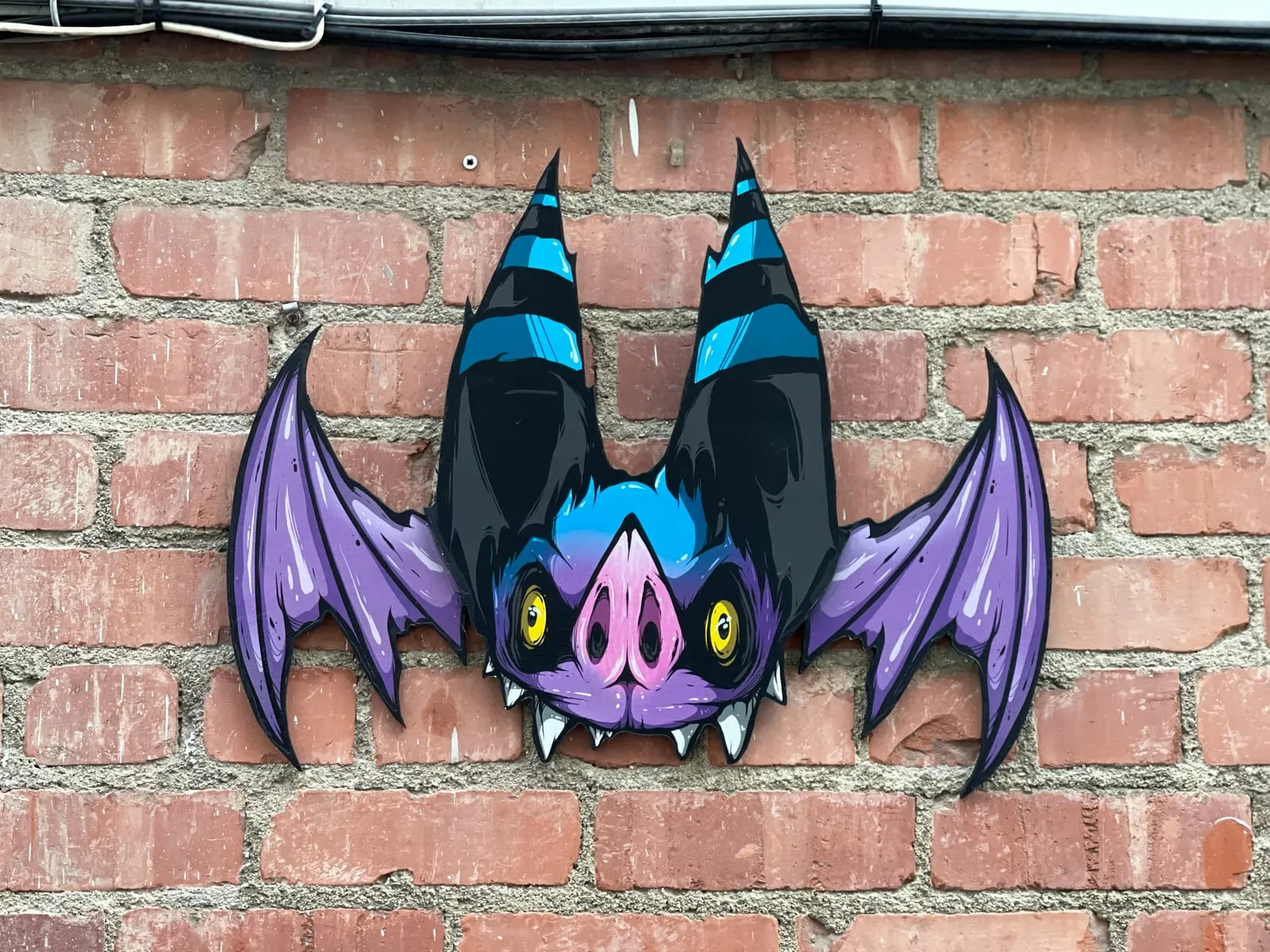 Freaking Ding Bat Wood Art, hand-cut layered wood art: neon goth lowbrow horror bat art by Freaking Ding Bat