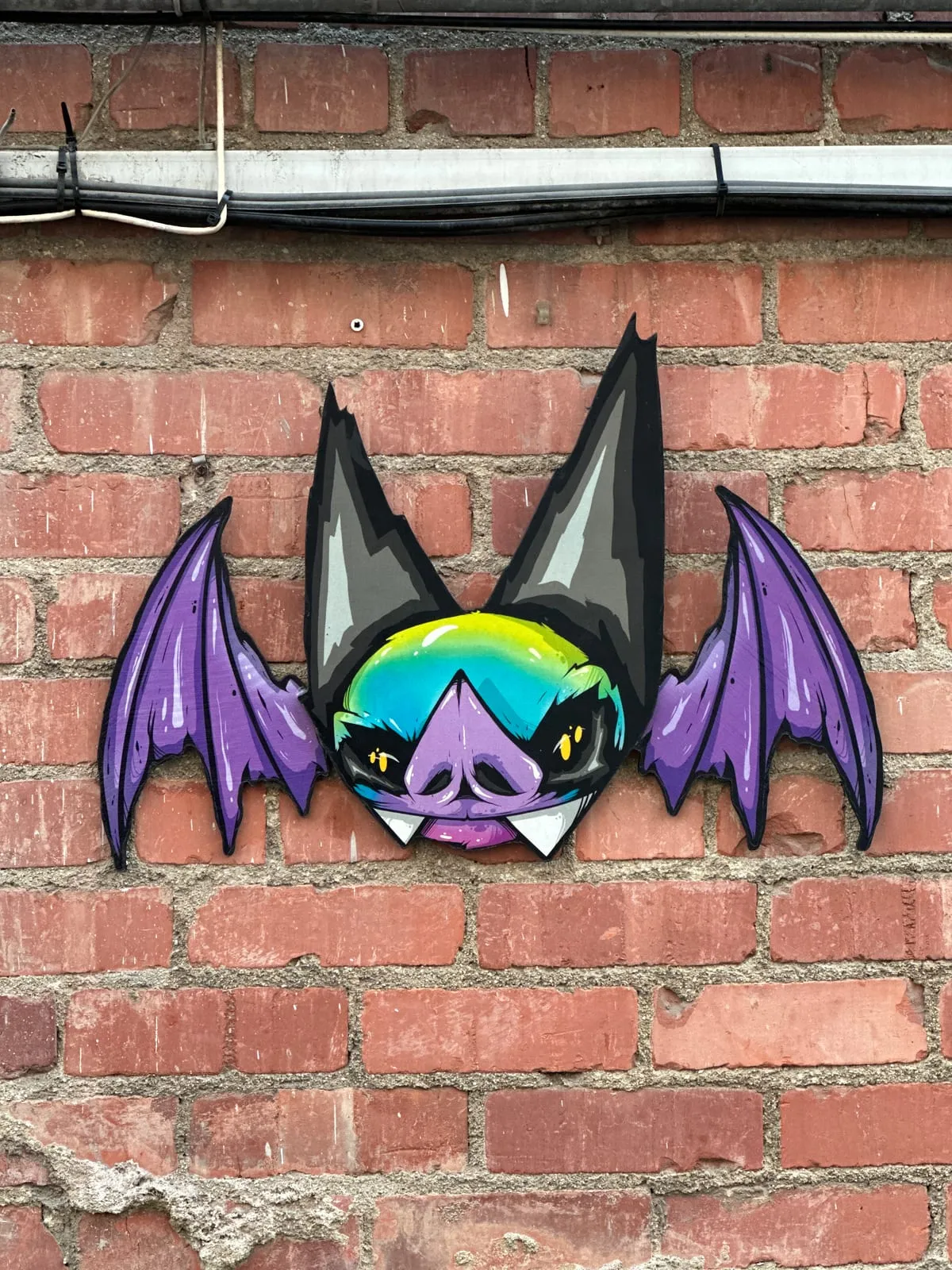 Freaking Ding Bat Wood Art, hand-cut layered wood art: neon goth lowbrow horror bat art by Freaking Ding Bat