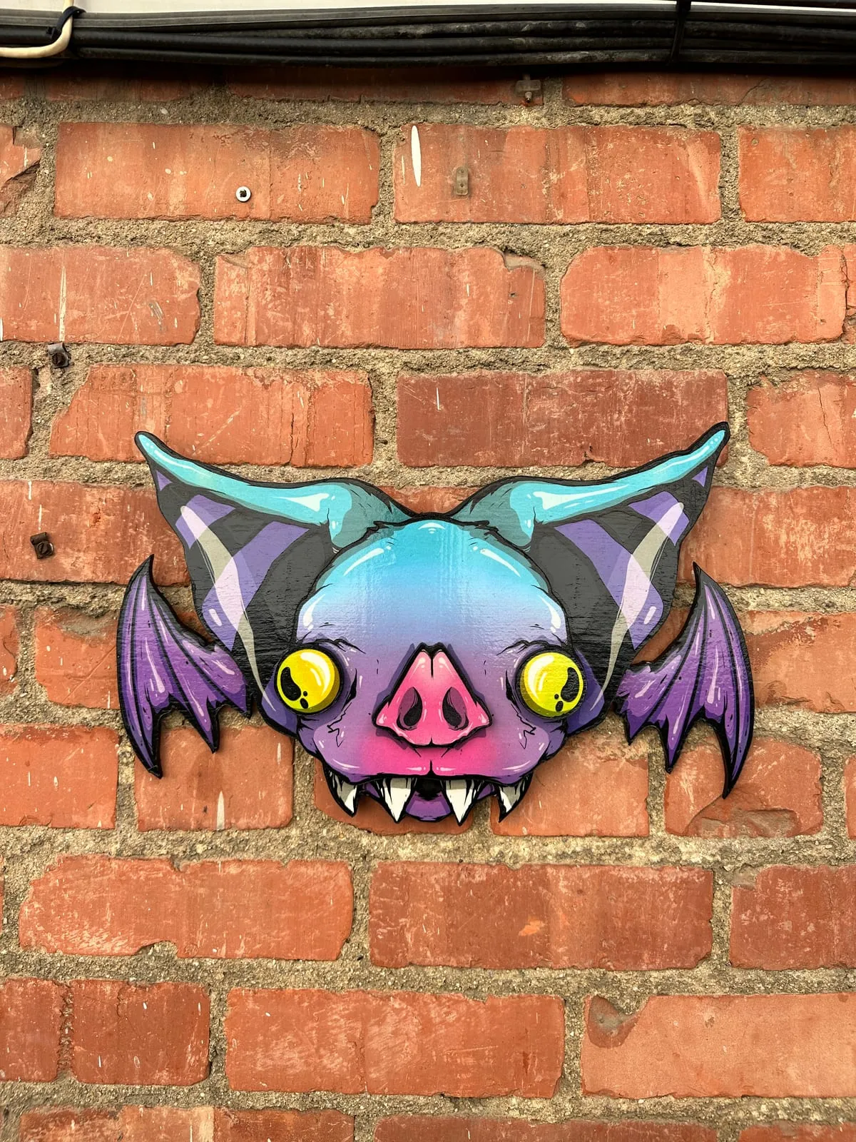 Freaking Ding Bat Wood Art, hand-cut layered wood art: neon goth lowbrow horror bat art by Freaking Ding Bat