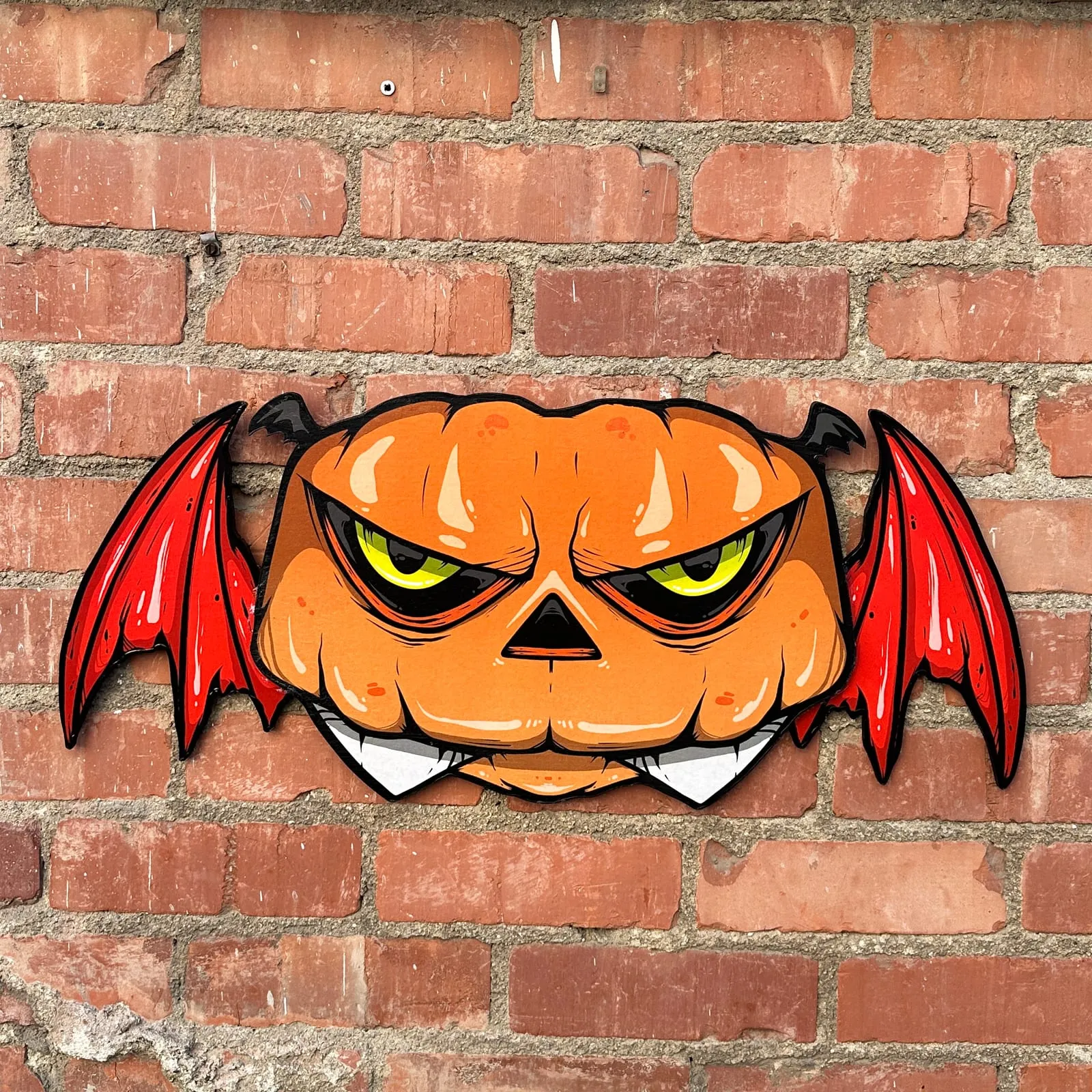 Freaking Ding Bat, hand-cut layered wood art: neon goth lowbrow horror bat art by Freaking Ding Bat