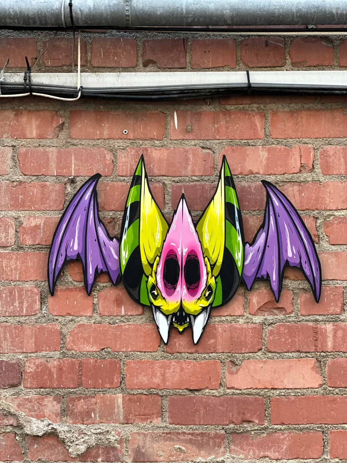 Freaking Ding Bat Wood Art, hand-cut layered wood art: neon goth lowbrow horror bat art by Freaking Ding Bat