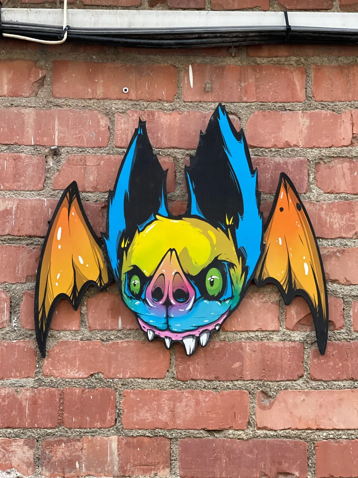 Freaking Ding Bat Wood Art, hand-cut layered wood art: neon goth lowbrow horror bat art by Freaking Ding Bat