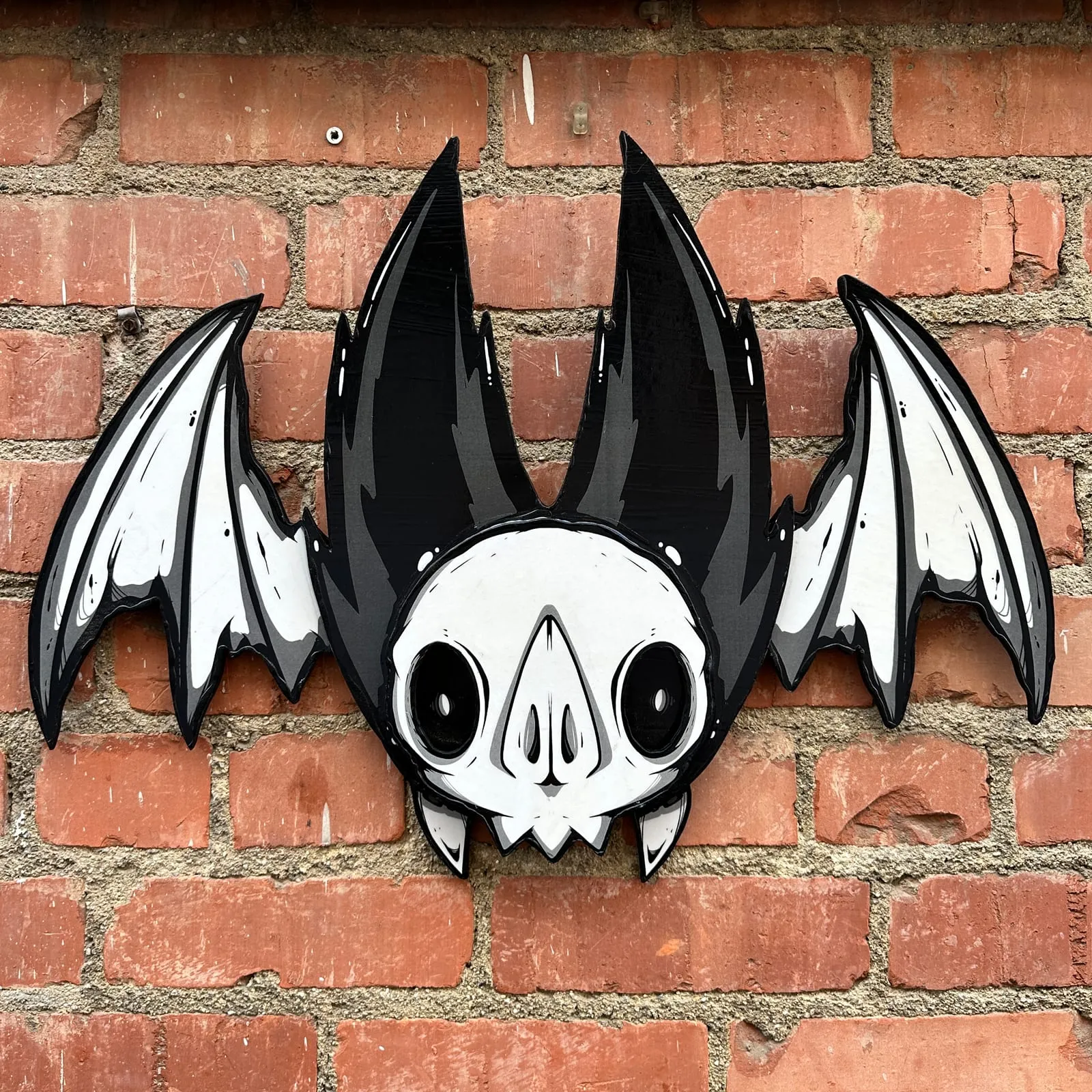 Freaking Ding Bat Wood Art, hand-cut layered wood art: neon goth lowbrow horror bat art by Freaking Ding Bat