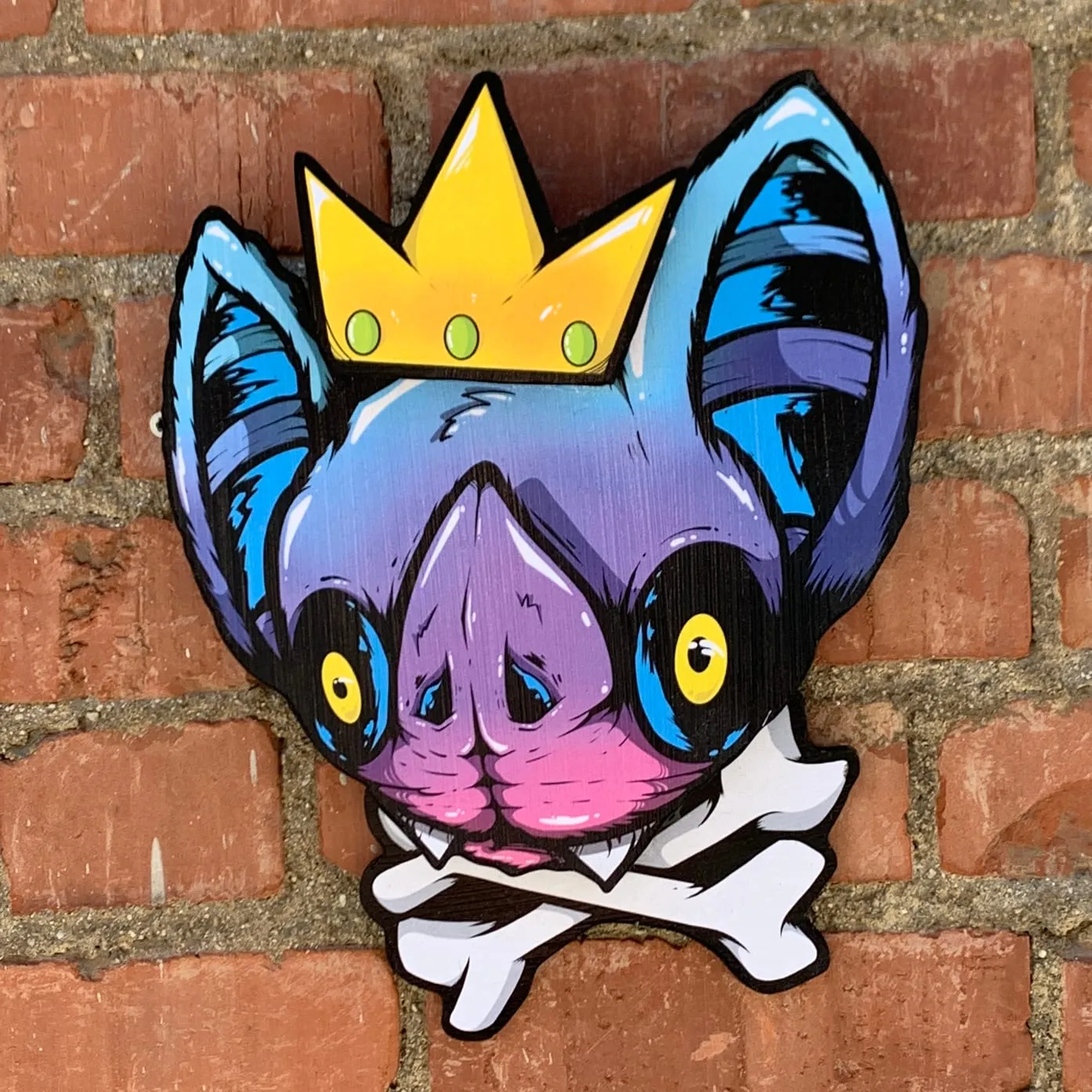 Freaking Ding Bat Wood Art, hand-cut layered wood art: neon goth lowbrow horror bat art by Freaking Ding Bat