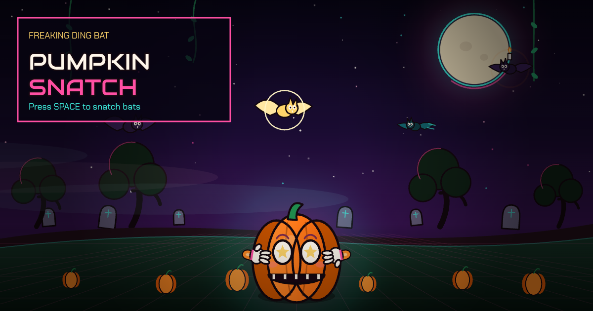 Thumbnail for Pumpkin Snatch, a cartoon pumpkin in a neon graveyard
